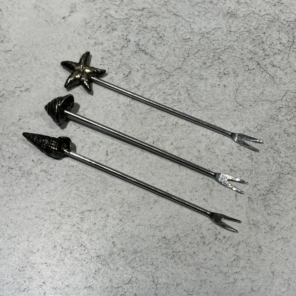 Pier 1 Silver Tone Seashells Cheese Hors D'oeuvre Appetizer Forks Picks Holder
